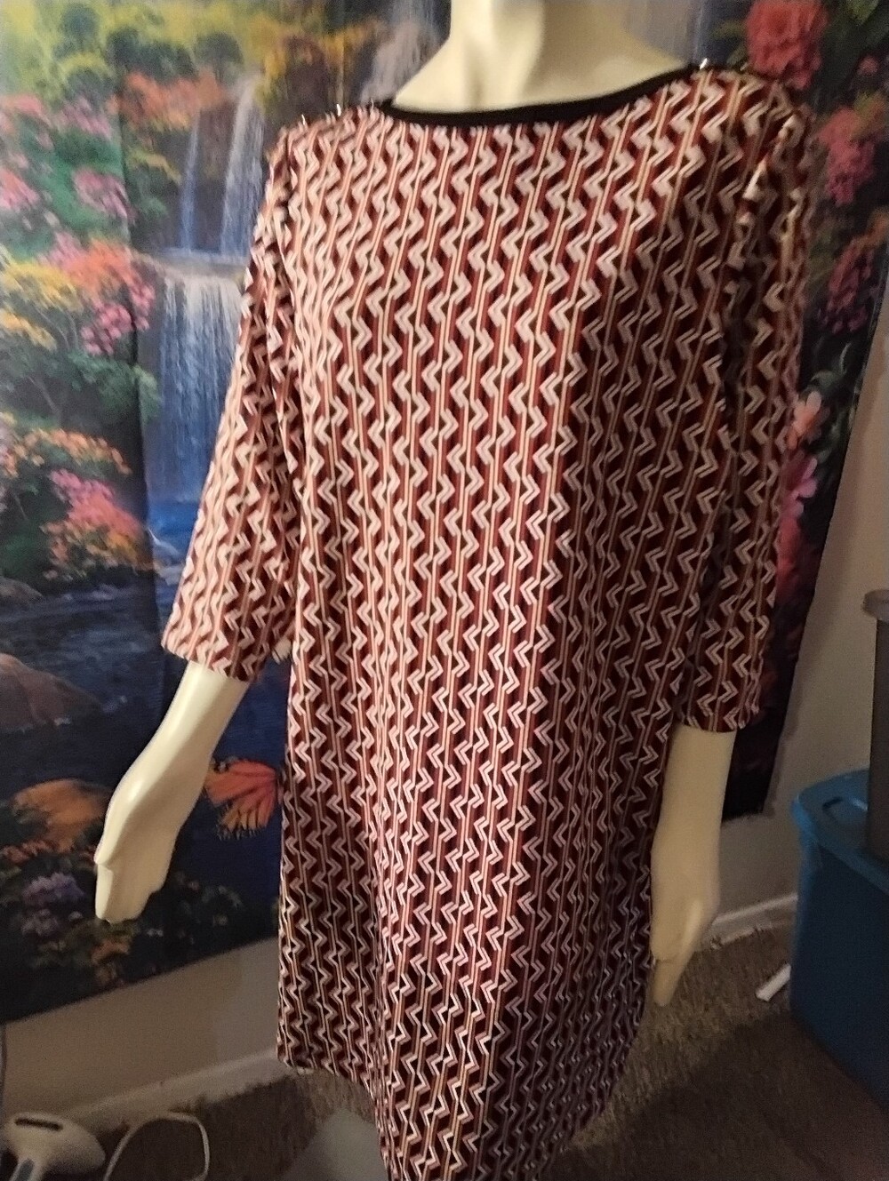 Signature women’s SZ 1X XL 18W 20W Colorful 3/4 Sleeve Dress Knee Length